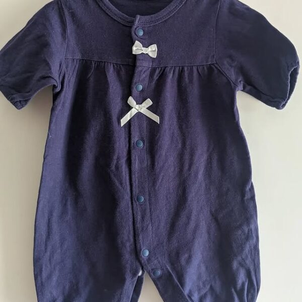 Navy blue ribbon baby romper