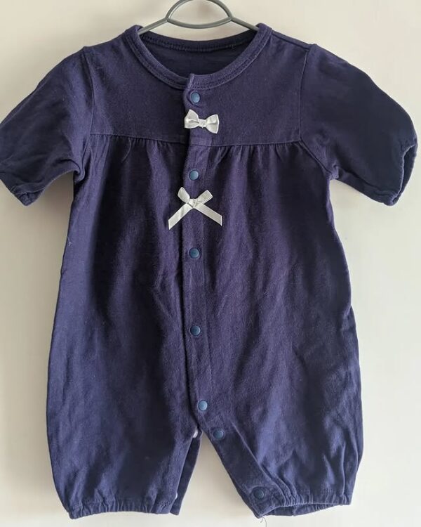 Navy blue ribbon baby romper